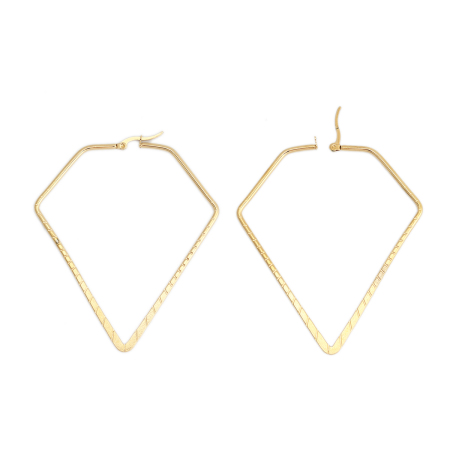 304 Acero Inoxidable Pendientes Círculos Chapado en Oro Diamante 7.5cm x 6.5cm, Post/ Wire Size: (17 gauge), 1 Par