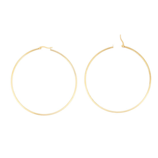 Image de Boucles d'Oreilles Créole Anneaux en 304 Acier Inoxydable Doré Rond 8cm Dia., Epaisseur de Fil: (17 gauge), 1 Paire