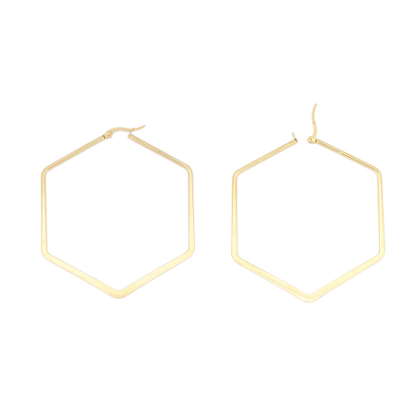 304 Acero Inoxidable Pendientes Círculos Chapado en Oro Hexágono 6.5cm x 6cm, Post/ Wire Size: (17 gauge), 1 Par