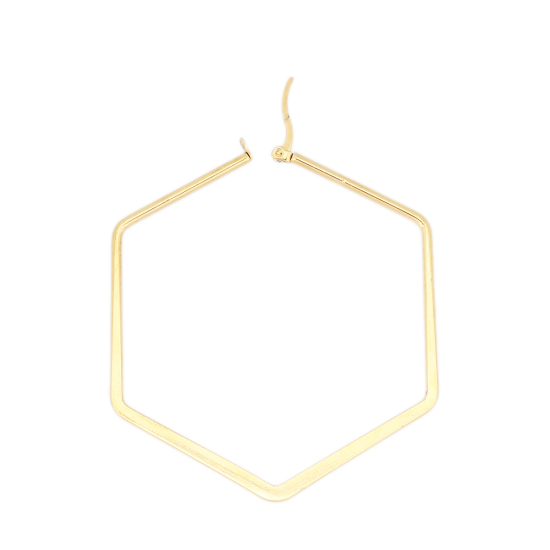 Immagine di 304 Acciaio Inossidabile orecchino cerchio Oro Placcato Esagono 6.5cm x 6cm, Posta / Filo Dimensione: (17 misura), 1 Paio