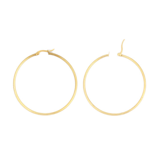 Image de Boucles d'Oreilles Créole Anneaux en 304 Acier Inoxydable Doré Rond 5.5cm Dia., Epaisseur de Fil: (17 gauge), 1 Paire