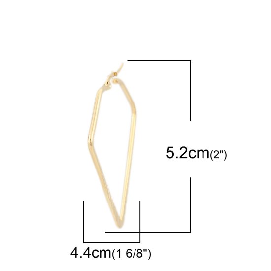 Immagine di 304 Acciaio Inossidabile orecchino cerchio Oro Placcato Diamante Striscia 5.2cm x 4.4cm, Posta / Filo Dimensione: (17 misura), 1 Paio