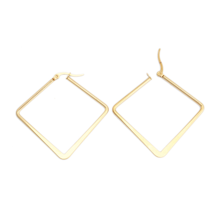304 Acero Inoxidable Pendientes Círculos Chapado en Oro Diamond 4.9cm x 4.7cm, Post/ Wire Size: (17 gauge), 1 Par