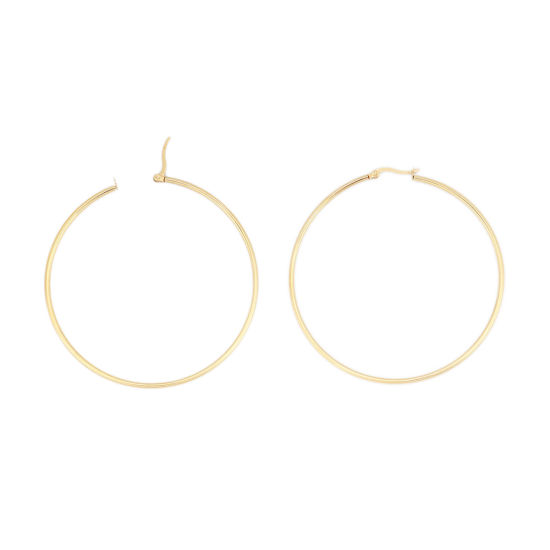 Picture of 304 Stainless Steel Hoop Earrings Gold Plated Round 7cm Dia., Post/ Wire Size: (16 gauge), 1 Pair