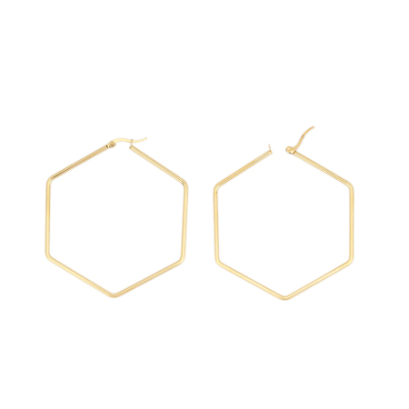 304 Acero Inoxidable Pendientes Círculos Chapado en Oro Hexágono 6.5cm x 6cm, Post/ Wire Size: (17 gauge), 1 Par