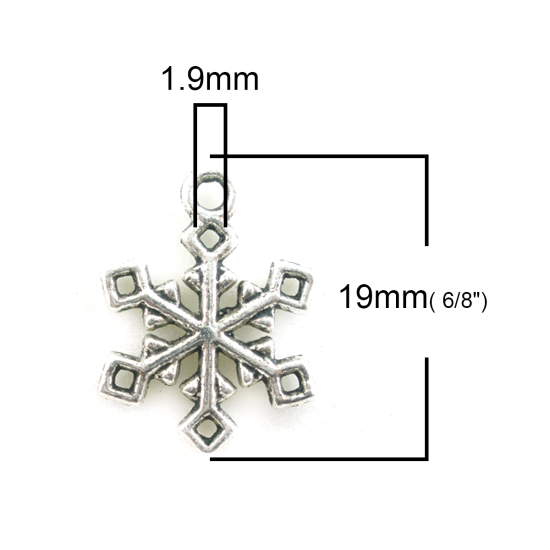 Bild von Zinklegierung Anhänger Weihnachten Schneeflocke Antiksilber 19mm x 14mm, 50 Stück