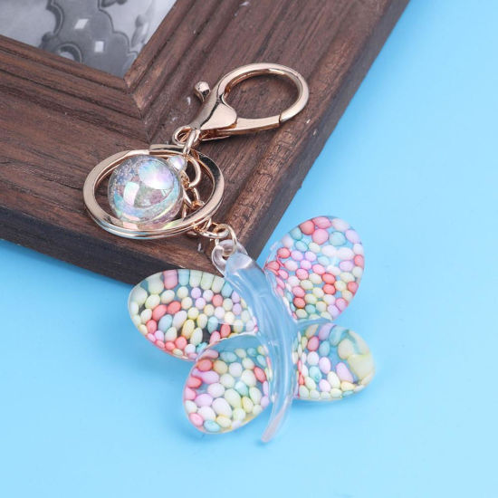 Picture of Keychain & Keyring Gold Plated Green Butterfly Animal Sequins 10.7cm x 5cm, 1 Piece