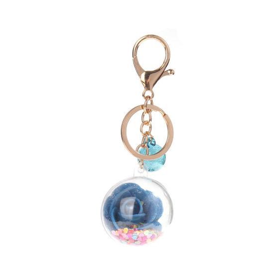 Picture of Keychain & Keyring Royal Blue Ball Flower Sequins 11.6cm x 4cm, 1 Piece