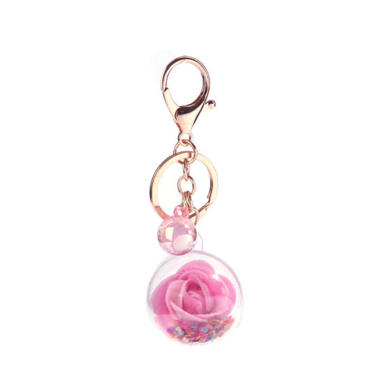 Image de Porte-Clés Rose Balle Fleurs Paillettes 11.6cm x 4cm, 1 Pièce