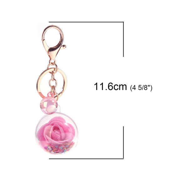 Image de Porte-Clés Rose Balle Fleurs Paillettes 11.6cm x 4cm, 1 Pièce
