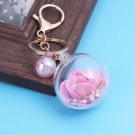 Picture of Keychain & Keyring Pink Ball Flower Sequins 11.6cm x 4cm, 1 Piece