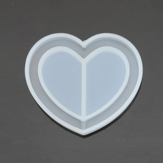 Picture of Silicone Resin Mold For Jewelry Making Heart White 5.1cm x 4.4cm, 2 PCs
