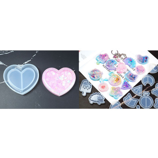 Immagine di Silicone Muffa della Resina per Gioielli Rendendo Cuore Bianco 5.1cm x 4.4cm, 2 Pz