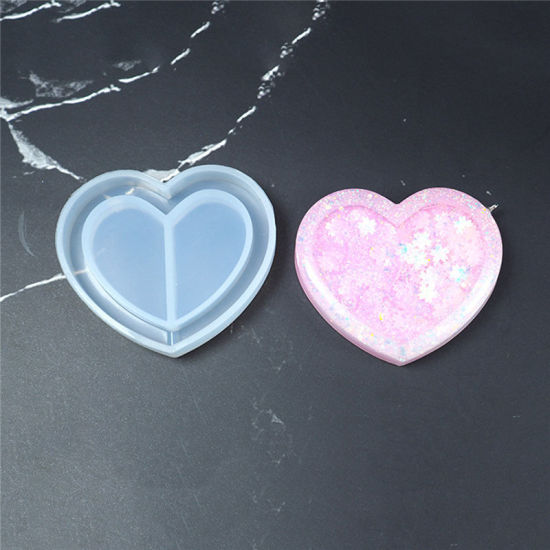 Immagine di Silicone Muffa della Resina per Gioielli Rendendo Cuore Bianco 5.1cm x 4.4cm, 2 Pz