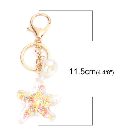 Picture of Keychain & Keyring Gold Plated Multicolor Ball Pentagram Star Sequins 11.5cm x 4.3cm, 1 Piece