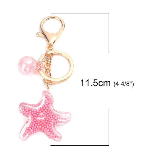 Picture of Keychain & Keyring Gold Plated Pink Ball Pentagram Star Sequins 11.5cm x 4.3cm, 1 Piece