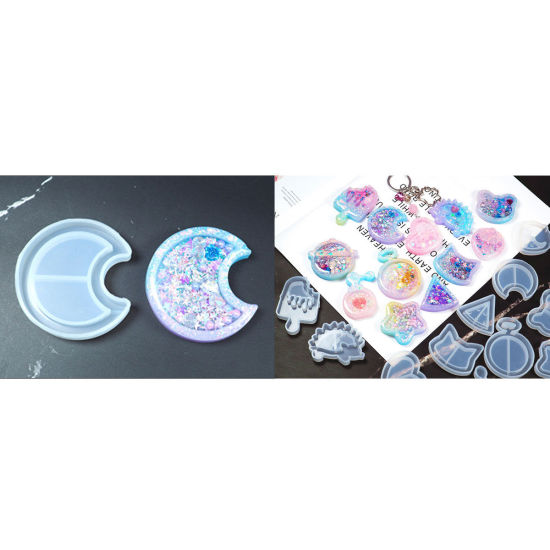 Immagine di Silicone Muffa della Resina per Gioielli Rendendo Luna Bianco 5.1cm x 4.9cm, 2 Pz