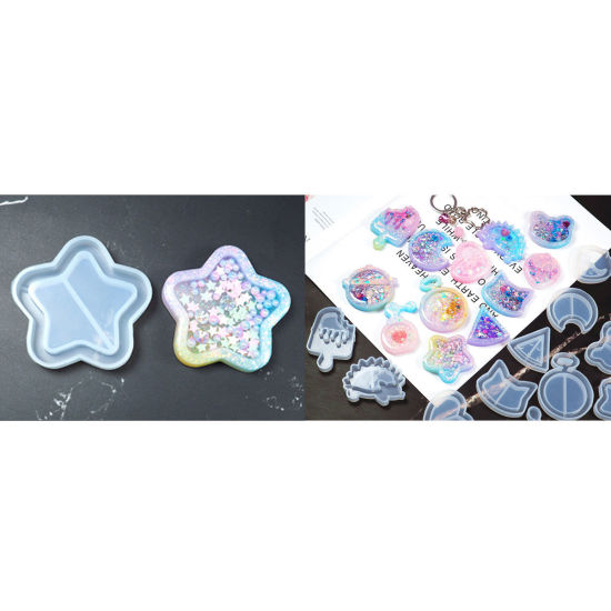 Immagine di Silicone Muffa della Resina per Gioielli Rendendo Fiore Bianco Stella 5.1cm x 5cm, 2 Pz