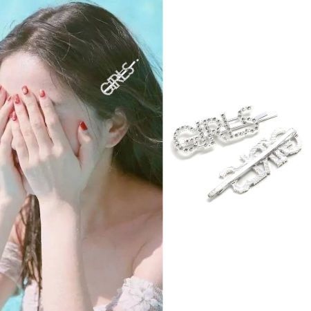 Picture of Hair Clips Findings Silver Plated Message " girl " Clear Rhinestone 6cm x 1.9cm, 2 PCs