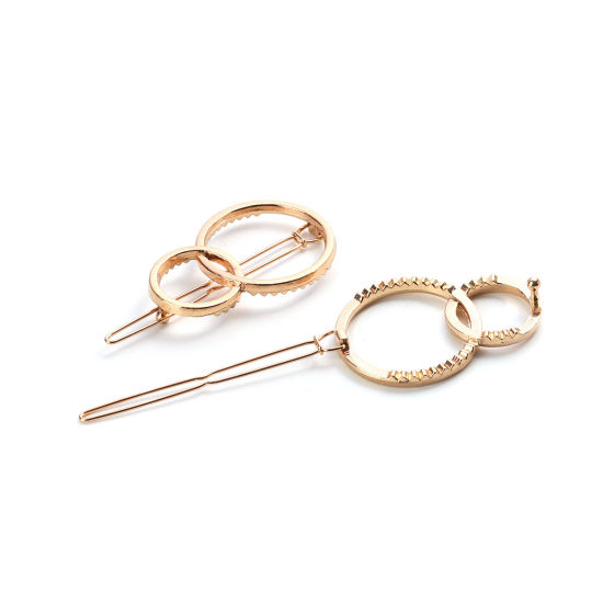 Picture of Hair Clips Findings Gold Plated Circle Ring Hollow 6cm x 3.2cm, 5 PCs