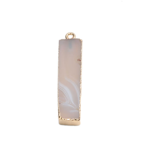 Picture of (Grade A) Agate ( Natural ) Pendants Rectangle Gold Plated White 4.5cm x 1cm, 1 Piece