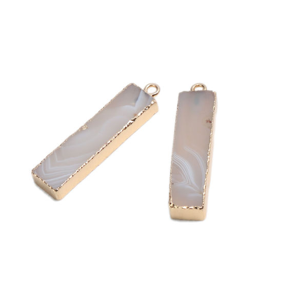 Picture of (Grade A) Agate ( Natural ) Pendants Rectangle Gold Plated White 4.5cm x 1cm, 1 Piece