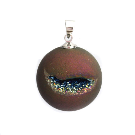 Picture of 1 Piece (Grade A) Agate ( Natural ) Charm Pendant Ball Silver Tone Multicolor AB Color 24mm x 21mm