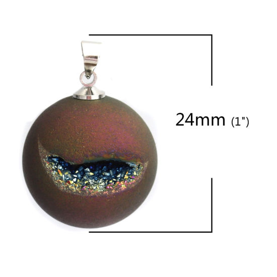 Image de 1 Pièce (Classement A) Pendentif Breloque en Agate ( Naturel ) Balle Argent Mat Multicolore Couleur AB 24mm x 21mm