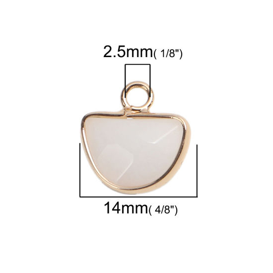 Picture of (Grade A) Quartz Rock Crystal ( Natural ) Charms Gold Plated White Half Round 14mm x 13mm, 1 Piece