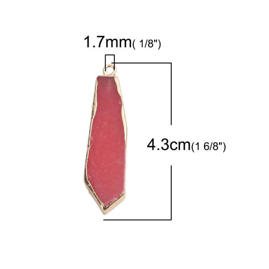 Picture of (Grade B) Stone ( Natural ) Pendants Gold Plated Red Irregular 4.3cm x 1cm, 1 Piece