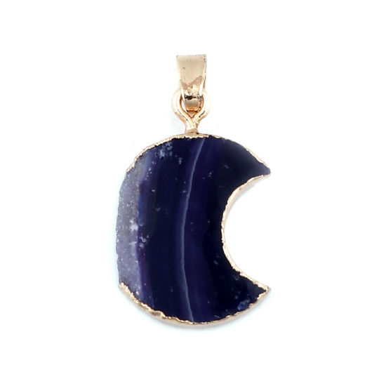 Image de (Classement A) Pendentifs en Agate ( Naturel ) Demi Lune Doré Bleu 3.7cm x 2cm, 1 Pièce