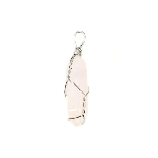 Picture of (Grade A) Crystal ( Natural ) Pendants Silver Tone Light Pink Crayon 4.3x1cm - 3.8x1cm, 5 PCs