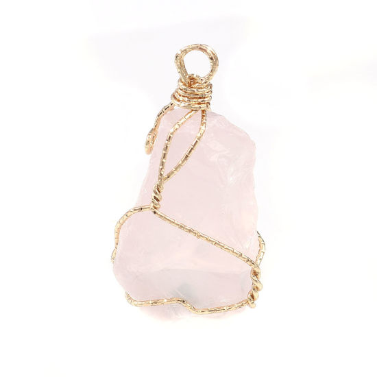 Picture of (Grade A) Crystal ( Natural ) Pendants Gold Plated Light Pink Irregular 4.5cm x 2.5cm - 4.3cm x 2.9cm, 1 Piece