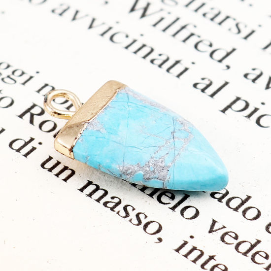 Image de (Classement A) Breloques Doré en Turquoise ( Naturel ) Goutte d'Eau Bleu 21mm x 10mm, 1 Pièce