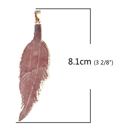 Bild von (Klasse A) Erdbeerquarz ( Natur ) Anhänger Blätter Vergoldet Braun 8.1cm x 2.1cm, 1 Stück
