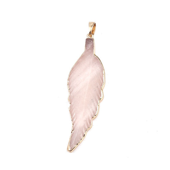 Picture of (Grade A) Crystal ( Natural ) Pendants Gold Plated White Leaf 8.1cm x 2.1cm, 1 Piece