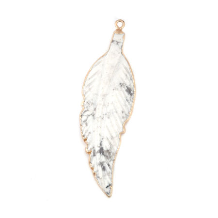 Imagen de (Grado A) Turquesa ( Natural ) Colgantes Chapado en Oro Blanco Hoja Grieta 8.1cm x 2.1cm, 1 Unidad