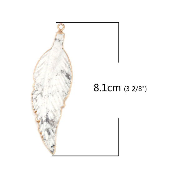 Bild von (Klasse A) Türkis ( Natur ) Anhänger Blätter Vergoldet Weiß Spalte 8.1cm x 2.1cm, 1 Stück