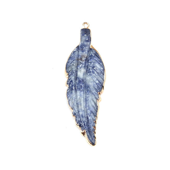 Picture of (Grade A) Blue-vein Stone ( Natural ) Pendants Gold Plated Blue Leaf 8.1cm x 2.1cm, 1 Piece
