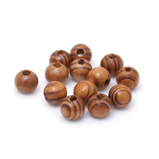 Image de Perles en Bois Naturel Rond Café 14mm Dia, Trou: env. 4.6mm, 50 Pcs