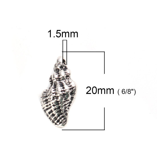Immagine di Lega di Zinco Perline Conchiglia Argento Antico Smalto Circa 20mm x 11mm, Foro:Circa 1.5mm, 20 Pz