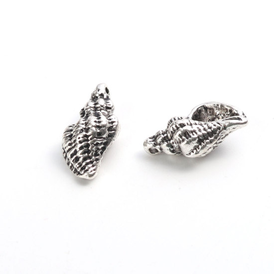 Immagine di Lega di Zinco Perline Conchiglia Argento Antico Smalto Circa 20mm x 11mm, Foro:Circa 1.5mm, 20 Pz