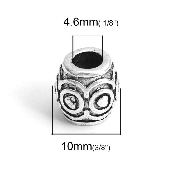 Immagine di Lega di Zinco Perline Cilindrico Argento Antico Intagliato Scolpisce Circa 10mm x 10mm, Foro:Circa 4.6mm, 5 Pz