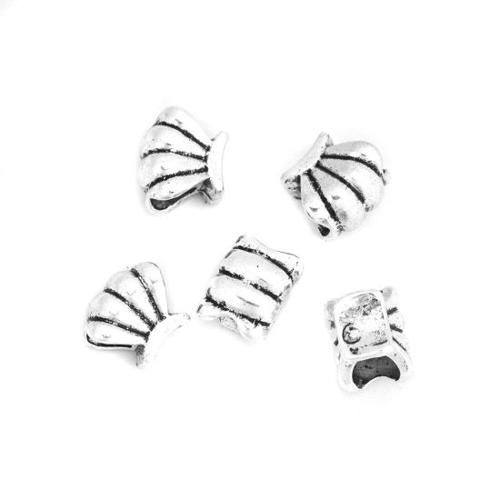 Picture of Zinc Based Alloy Spacer Beads Scallop Antique Silver Color About 11mm x 10mm, Hole: Approx 5mm, 5 PCs