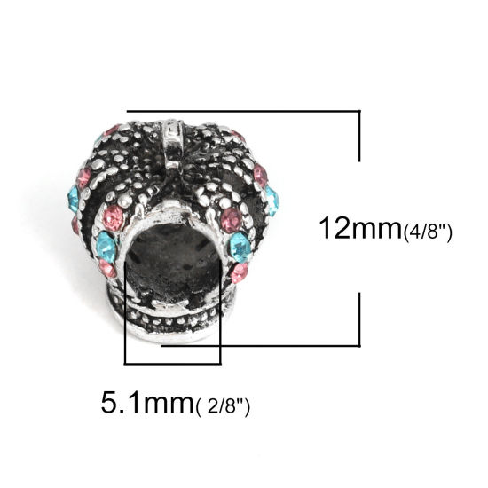 Image de Perles en Alliage de Zinc Couronne Argent Vieilli à Strass Bleu Creux 12mm x 12mm, Trou: env. 5.1mm, 5 Pcs