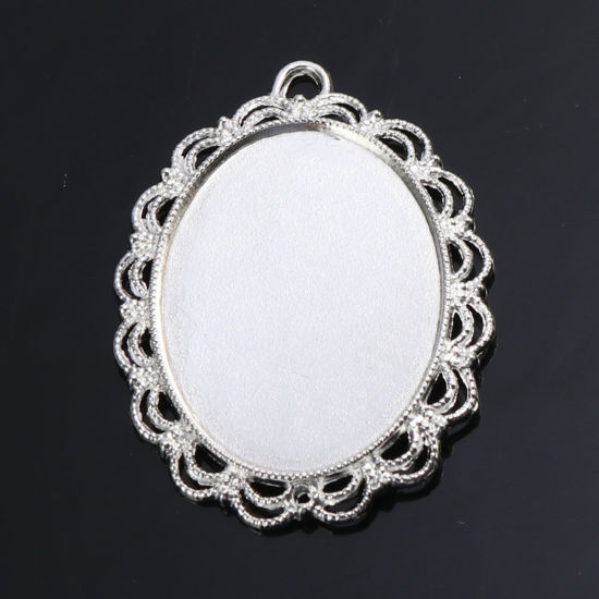 Picture of Zinc Based Alloy Cabochon Settings Pendants Oval Silver Plated (Fits 40mmx30mm) 58mm x 41mm, 10 PCs
