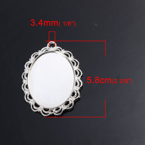 Picture of Zinc Based Alloy Cabochon Settings Pendants Oval Silver Plated (Fits 40mmx30mm) 58mm x 41mm, 10 PCs