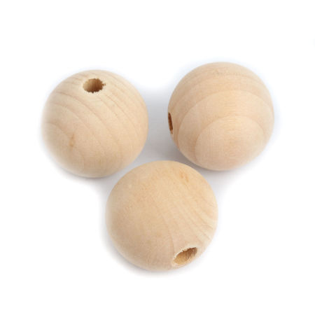 Picture of Hinoki Wood Spacer Beads Round Natural About 25mm Dia., Hole: Approx 5.5mm, 33 PCs