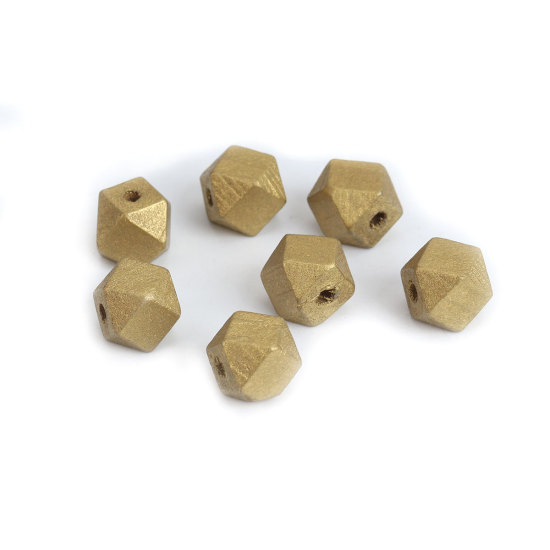 Picture of 50 PCs Natural Wood Spacer Beads For DIY Jewelry Making Cube Golden Faceted About 12mm x 12mm, Hole: Approx 3mm