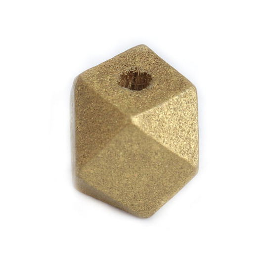 Picture of 50 PCs Natural Wood Spacer Beads For DIY Jewelry Making Cube Golden Faceted About 12mm x 12mm, Hole: Approx 3mm